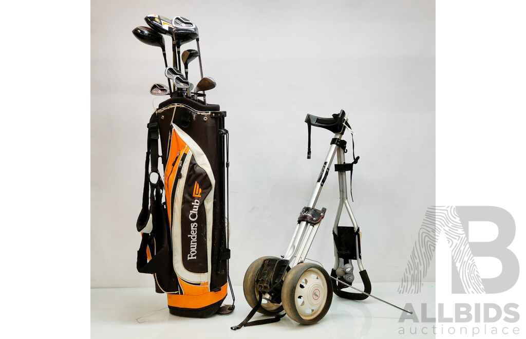 Founders Club Golf Bag and Right Hand Clubs with Proline Buggy