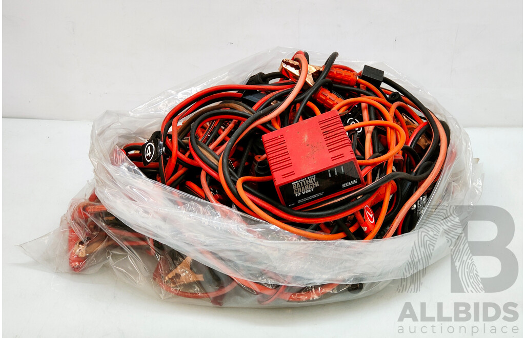 Bulk Lot of Assorted Jumper Leads and 12V Battery Charger