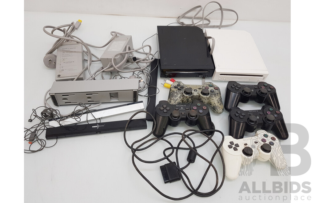 Nintendo (RVL-001 AUS) Wii Consoles and Assorted PlayStation Controllers