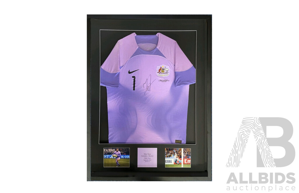 Framed Socceroos Goalkeeper Jersey Worn and Signed by Captain Maty Ryan