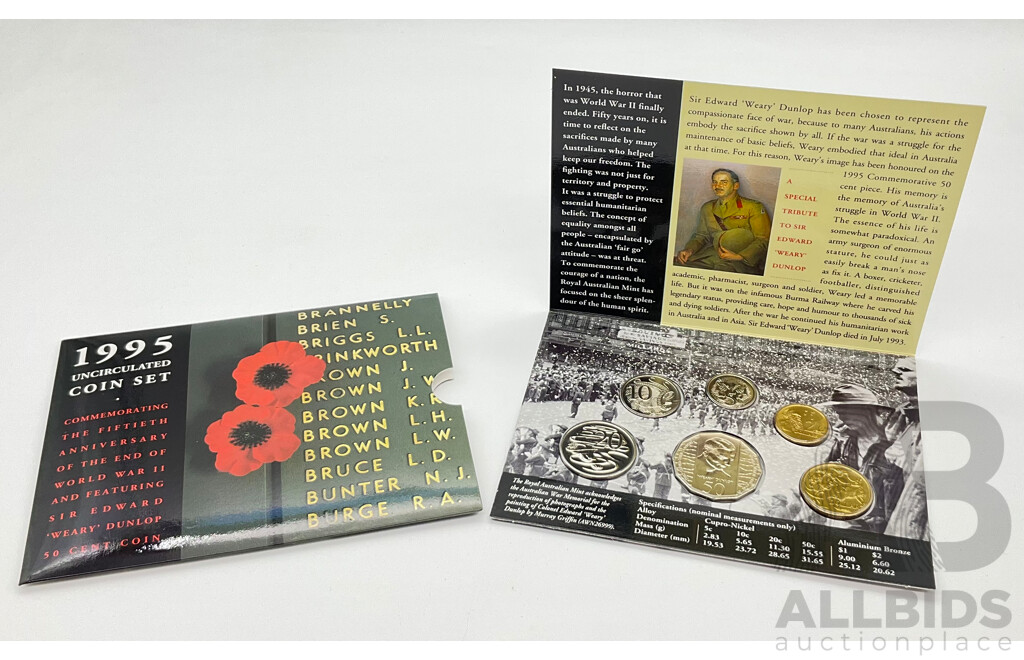 Australian RAM 1995 UNC Coin Set Commemorating the 50th Anniversary of the End of WW2