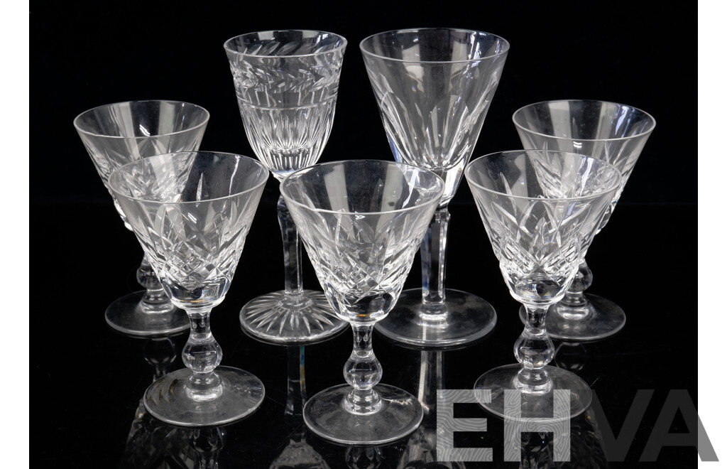 Set Five Stuart Crystal Glasses Along with Taller Stuart & Waterford Example