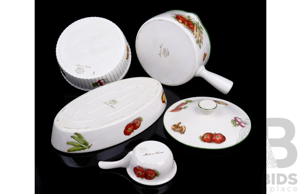 Collection Four Pieces French Made Pillivuyt Ceramic Cook and Serving Ware