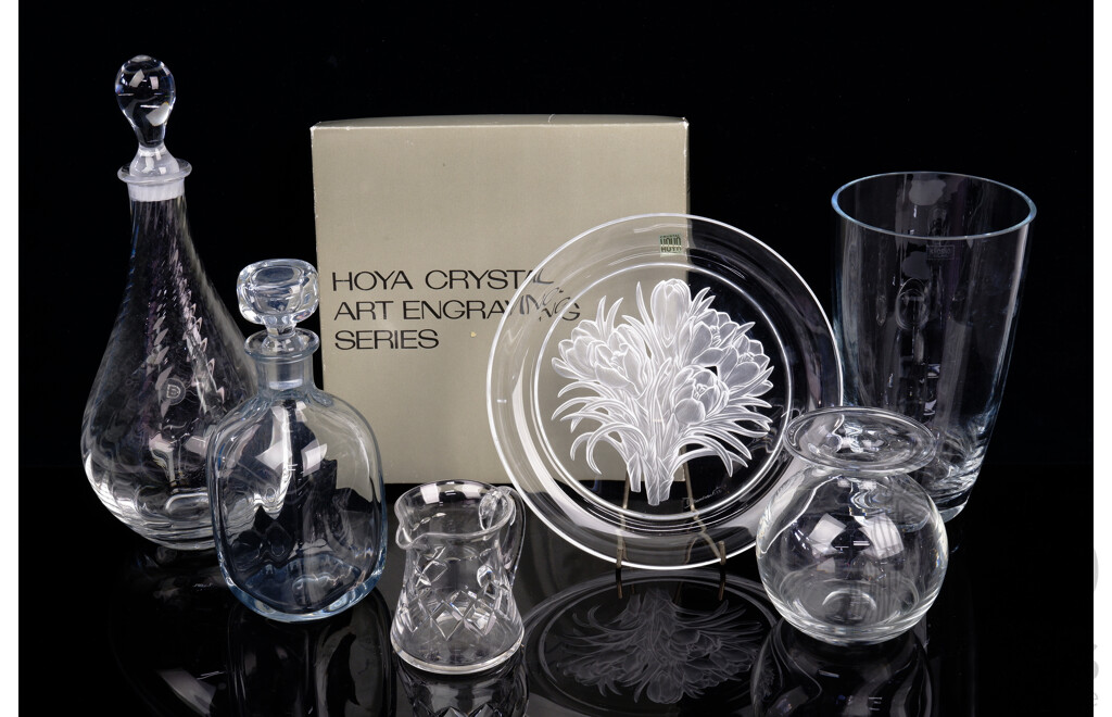 Collection Crystal Pieces Including Stuart Crystal Small Jug, Dartington Decanter with Stopper and More