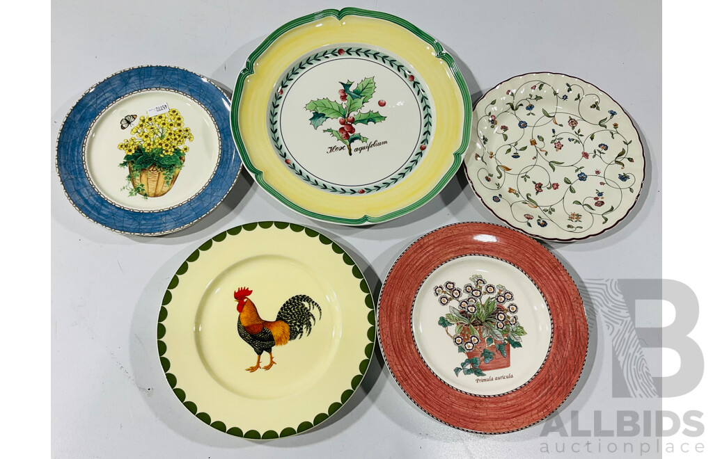 Quantity of Crystal Glasses, a Ceramic Glazed Bowl and Several Plates Including Villeroy & Boch and More