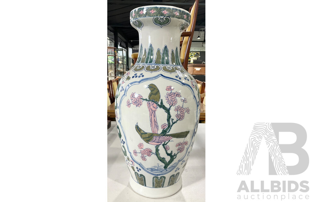 Chinese Hand Painted Porcelain Vase with Avian and Floral Motif, Marks to Base