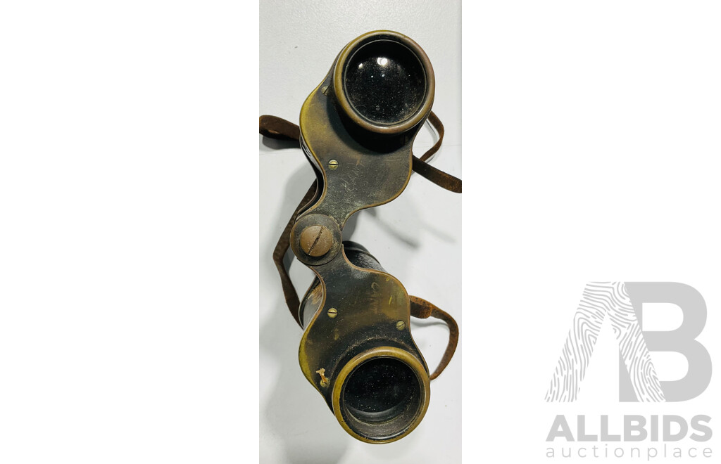 Vintage Hughes & Son London Binoculars in Original Leather Case, Alongside Modern Australian Geographic Binoculars
