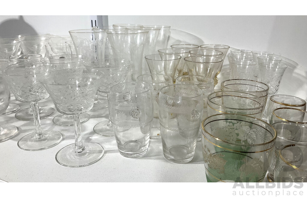 Large Collection of Vintage Crystal and Glass Drinkware