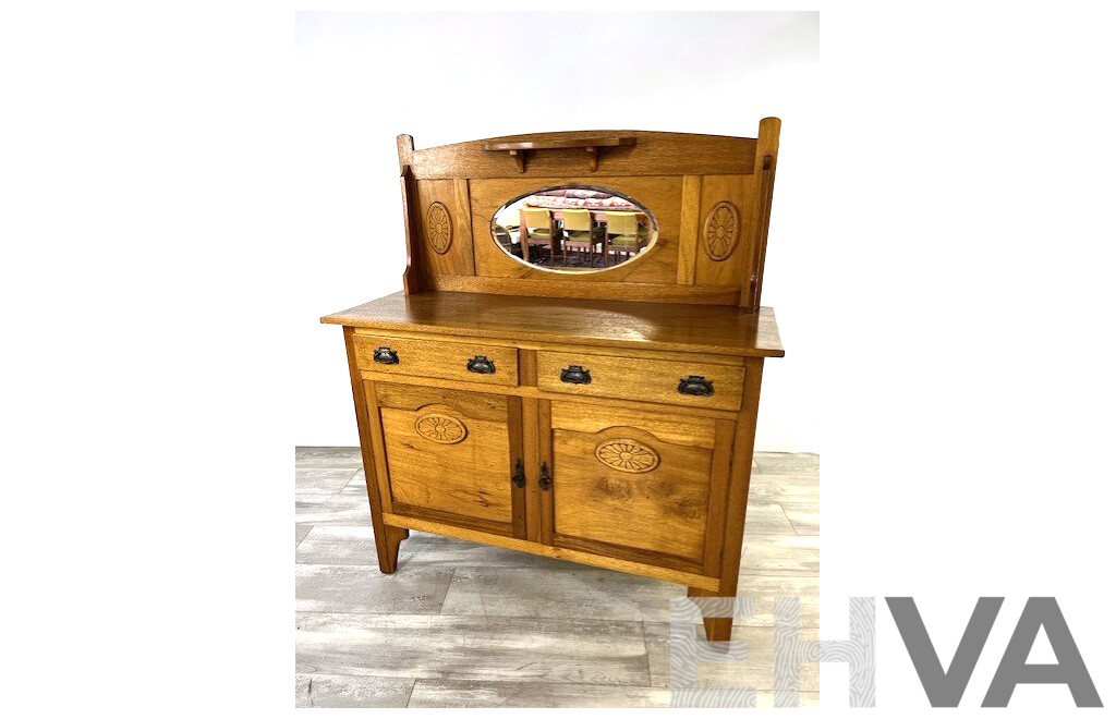 Edwardian Oak Mirrored Back Sideboard