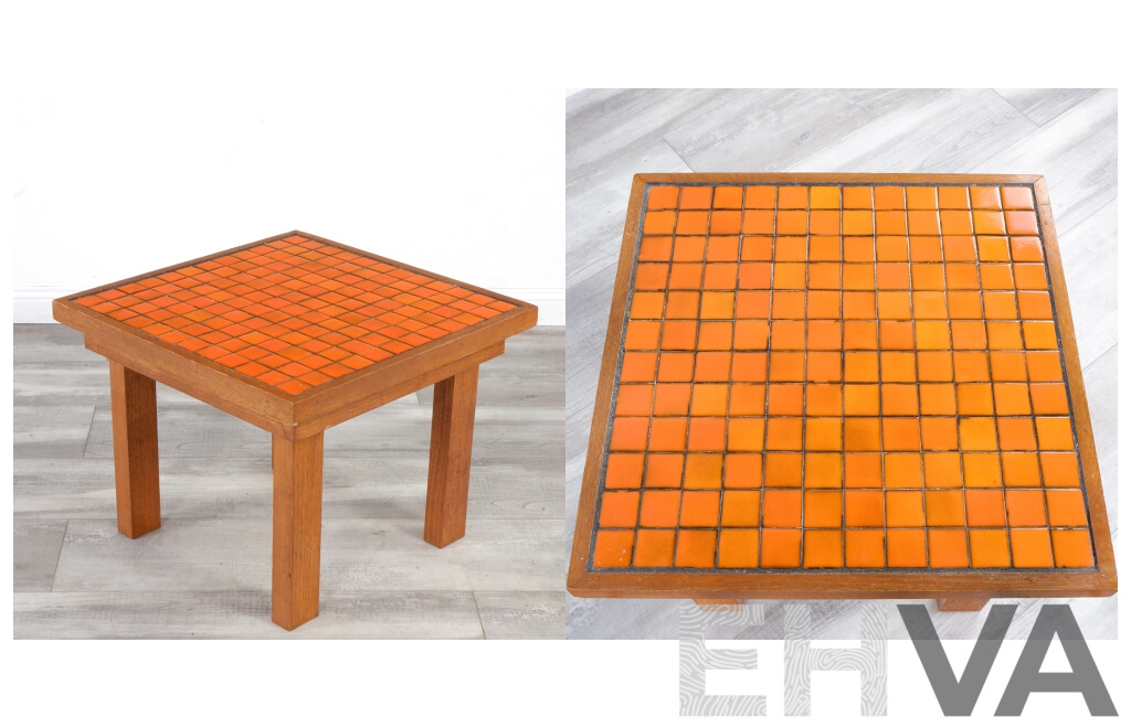 Retro Orange Tile Top Coffee Table with Solid Timber Frame
