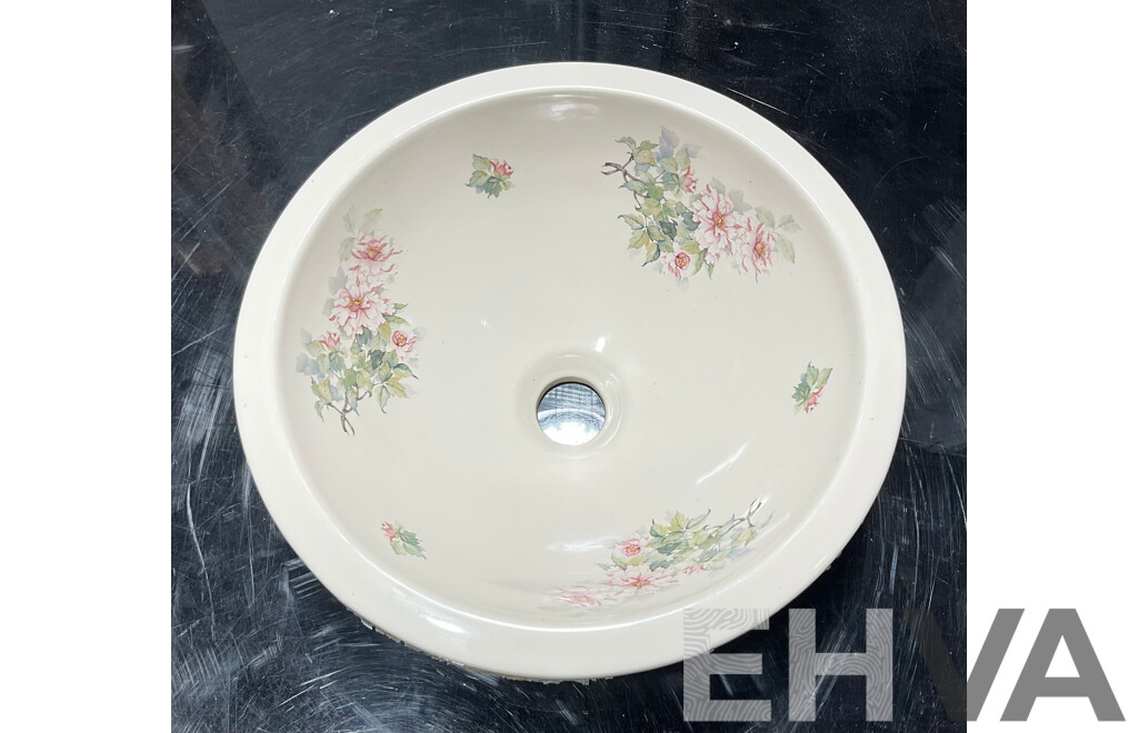 Vintage Australian Fowler Ware Vitreous China Hand Basin with Flower Decoration