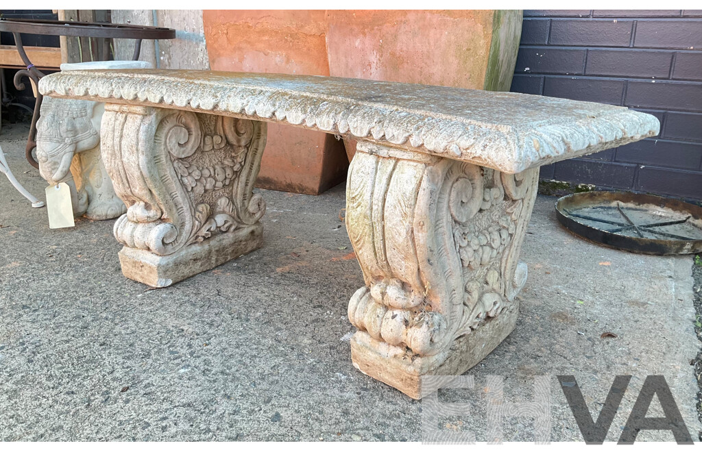 Vintage Concrete Curved Garden Bench Seat