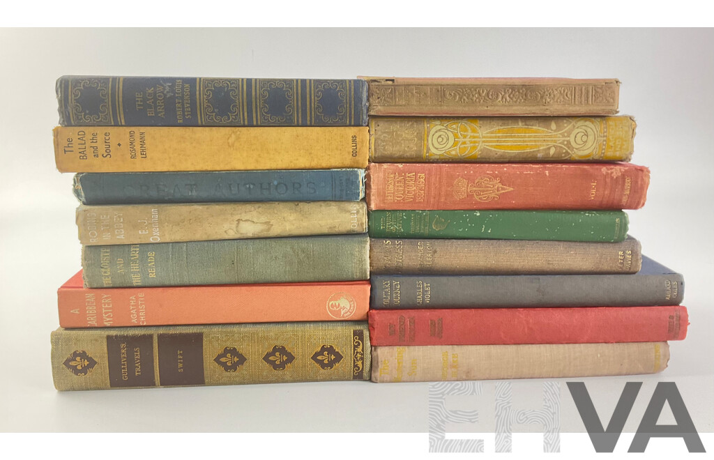 Collection of Antique and Vintage Hard Cover Books Including the Letters of Queen Victoria, John Murray, 1908, Gulliver's Travels, Jonathan Swift, 1937, a Caribbean Mystery, Agatha Christie, the Black Arrow, Robert Louis Stevenson,.......