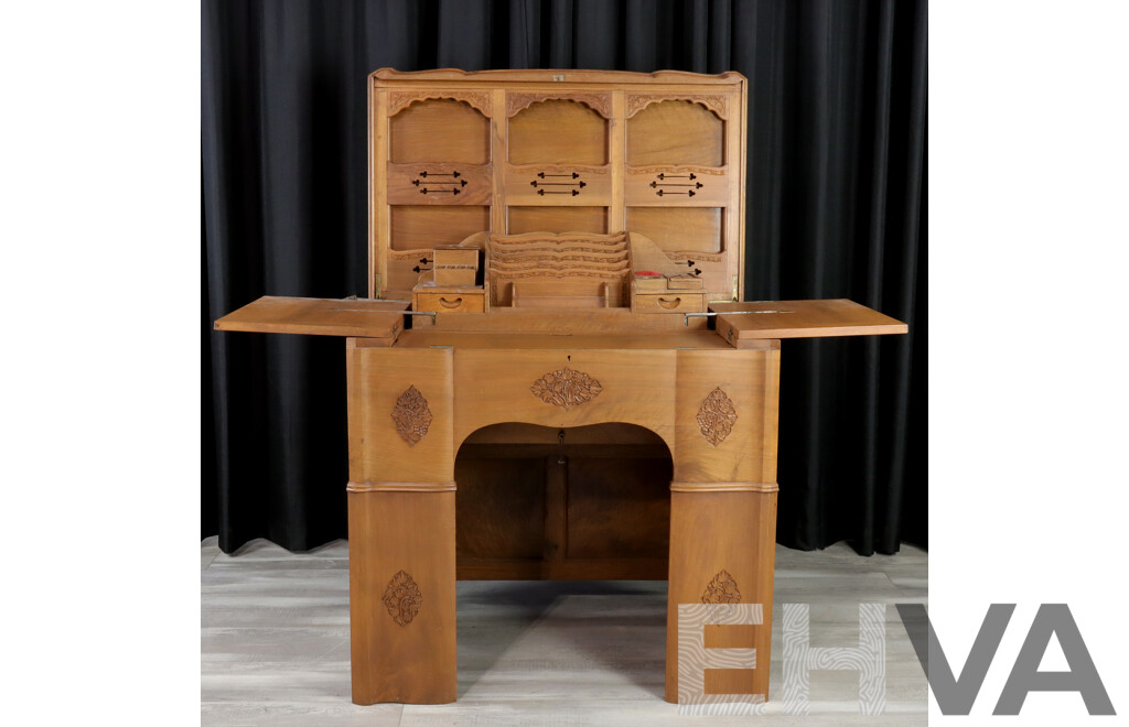 Indian Teak Metamorphic Desk with Well Fitted Interior