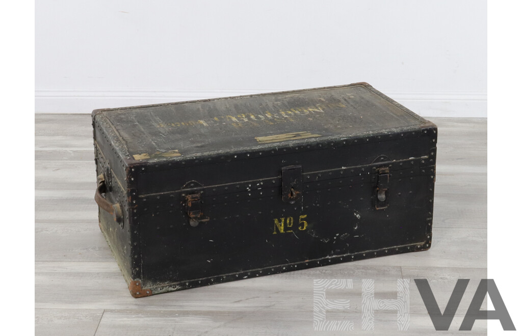 Vintage Royal Australian Army Service Corps Steel Travel Chest Labelled Captain L Gordan