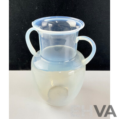 Antique Vasaline Glass Vase with Tapered Glass Jug