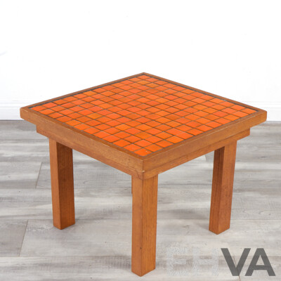 Retro Orange Tile Top Coffee Table with Solid Timber Frame