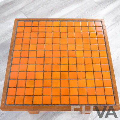 Retro Orange Tile Top Coffee Table with Solid Timber Frame