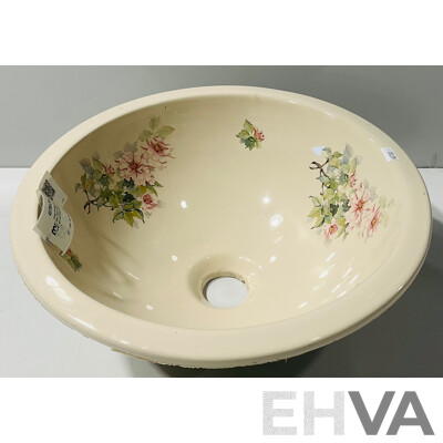 Vintage Australian Fowler Ware Vitreous China Hand Basin with Flower Decoration