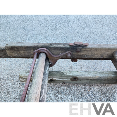 Three Vintage Ladders Including Mote Australia Large Timber Extension Ladder, Rigid Timber, and Bespoke Steel Ladder