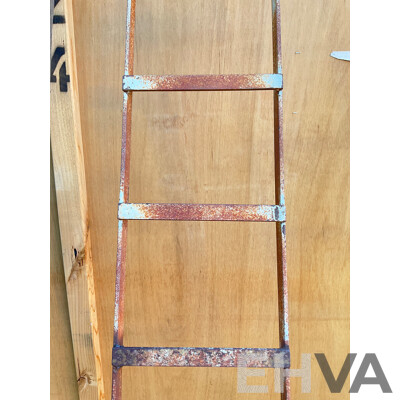 Three Vintage Ladders Including Mote Australia Large Timber Extension Ladder, Rigid Timber, and Bespoke Steel Ladder
