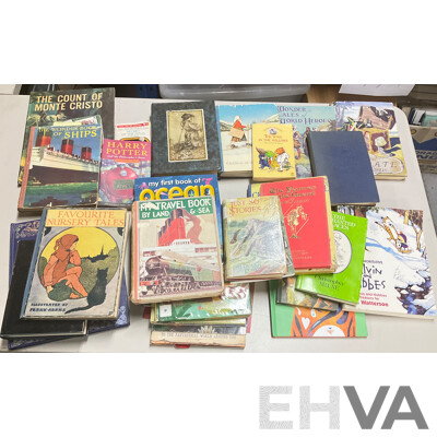 Collection of Vintage and Contemporary Children's Books Including Dragon and Wizard Themes, the Authoritative Calvin & Hobbs, the Enchanted Places, Christopher Milne, the Pirate Omnibus, and More