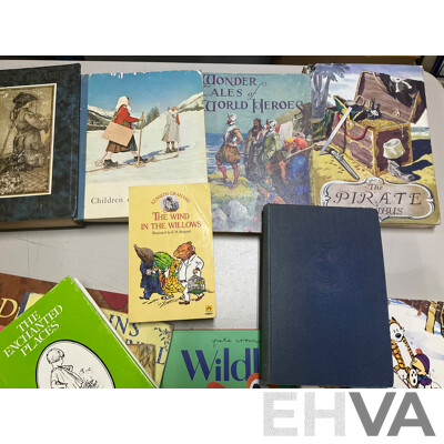 Collection of Vintage and Contemporary Children's Books Including Dragon and Wizard Themes, the Authoritative Calvin & Hobbs, the Enchanted Places, Christopher Milne, the Pirate Omnibus, and More