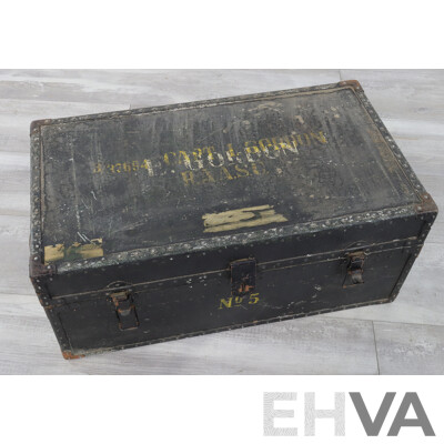 Vintage Royal Australian Army Service Corps Steel Travel Chest Labelled Captain L Gordan