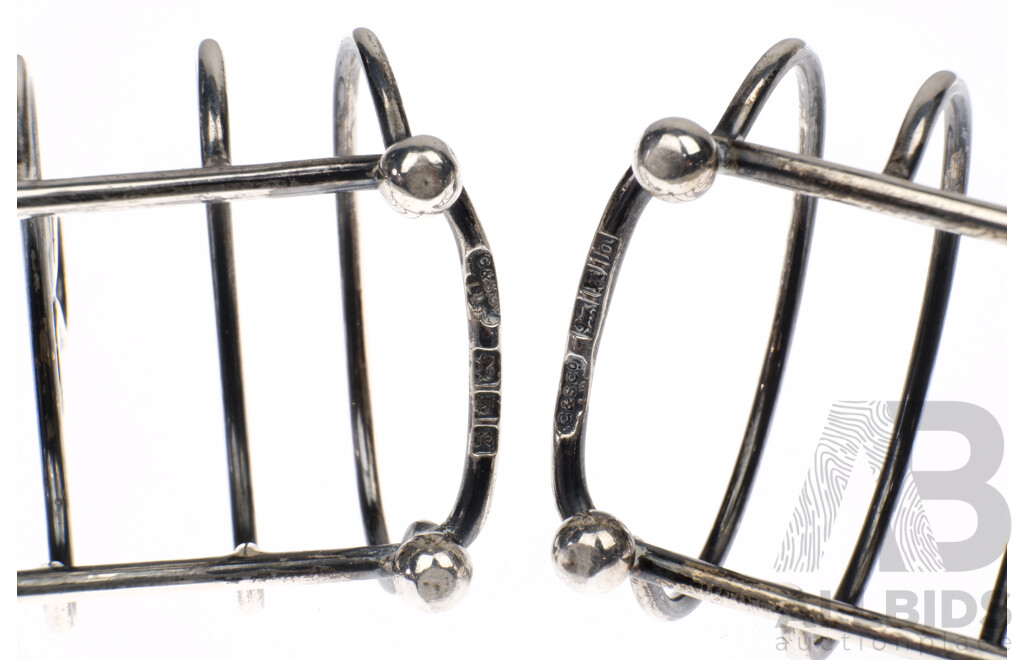 Two Antique English Sterling Silver Toast Racks, London 1902 & 1903, 76 Grams