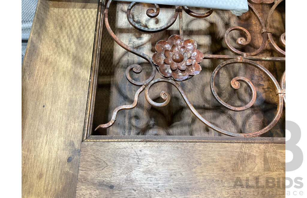 Large Gum Coffee Table with Iron Scroll and Floral Center Piece