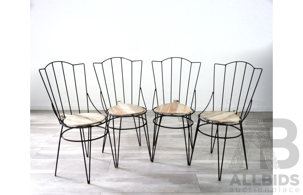 Set of Four Metal Cafe Chairs with Cutting Board Seats