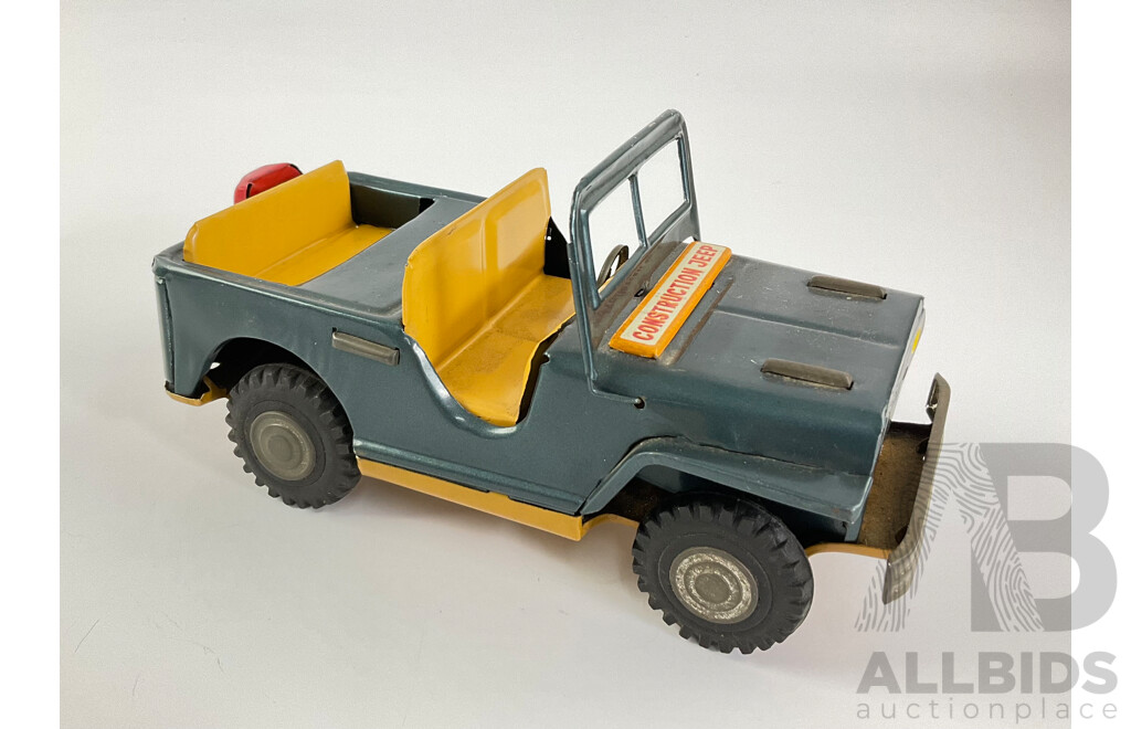 Vintage Daiya Pressed Steel Construction Jeep with Friction Motor and Army Jeep, Both Made in Japan