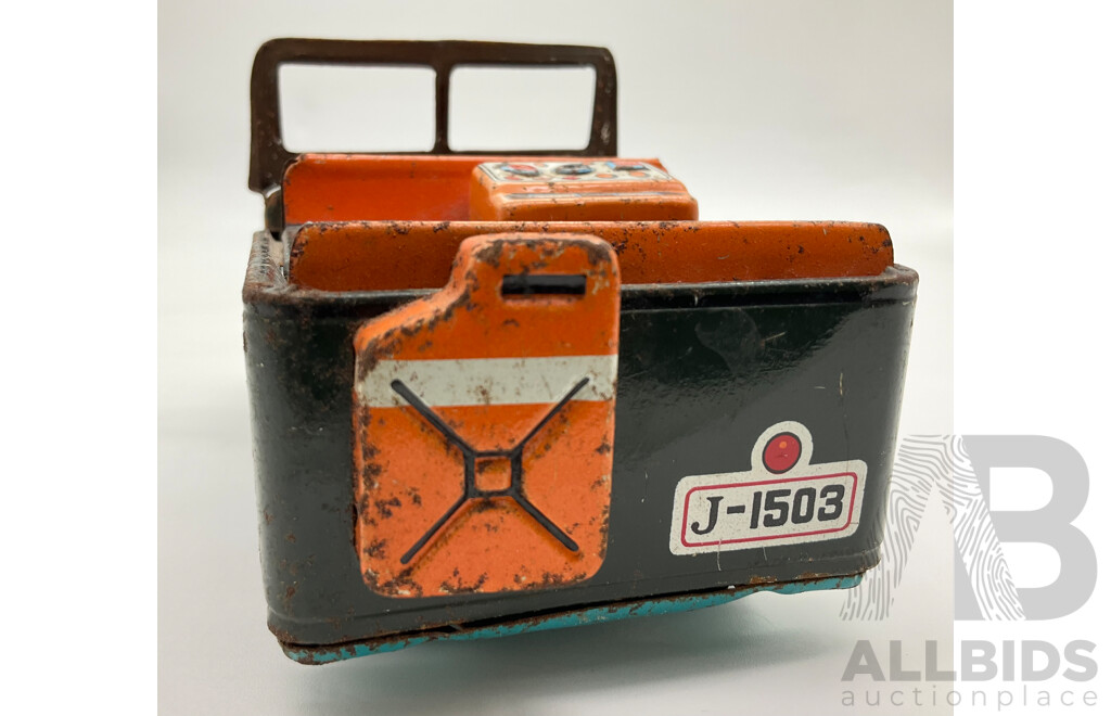 Vintage Pressed Steel Army Jeep with Friction Motor, Made in Japan