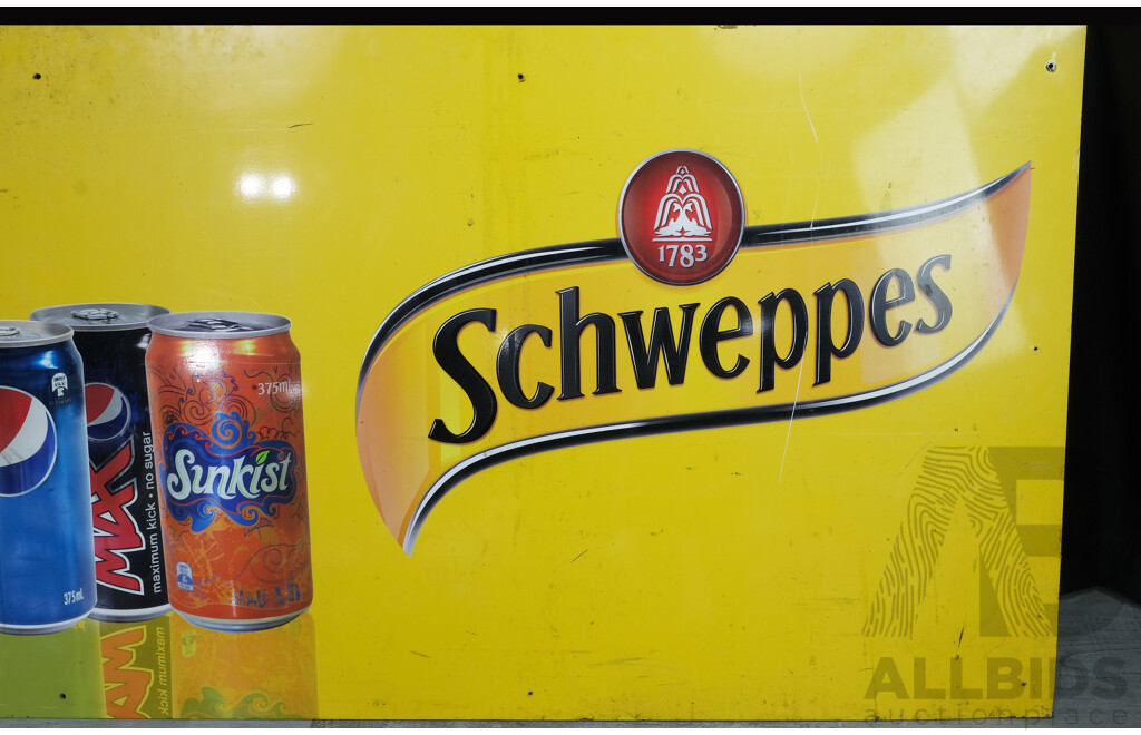 Large Aluminium Schweppes Advertisement Sign, AMCAL Nylon Flag and Carlton Draught Bar Sign