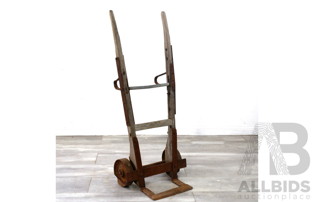 Vintage Iron and Timber Luggage Trolley