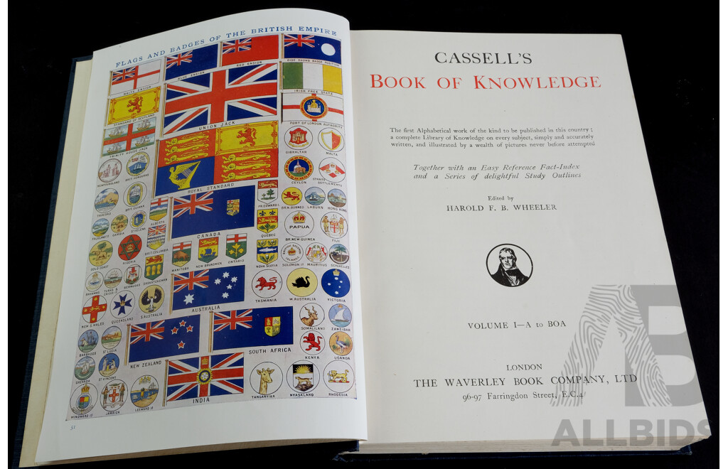 Antique Cassell's Book of Knowledge Eight Volume Encyclopaedia Set, Published by the Waverly Book Company, Edited by Harold F. B. Wheeler