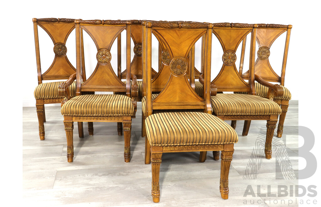 Set of Eight Regency Style Oak Dining Chairs