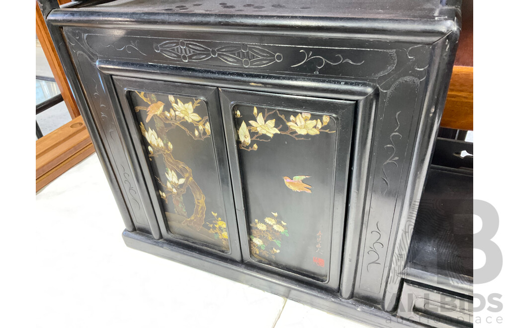 Vintage Japanese Cupboard/Shelf Unit with Floral and Bird Mother of Pearl Inlays
