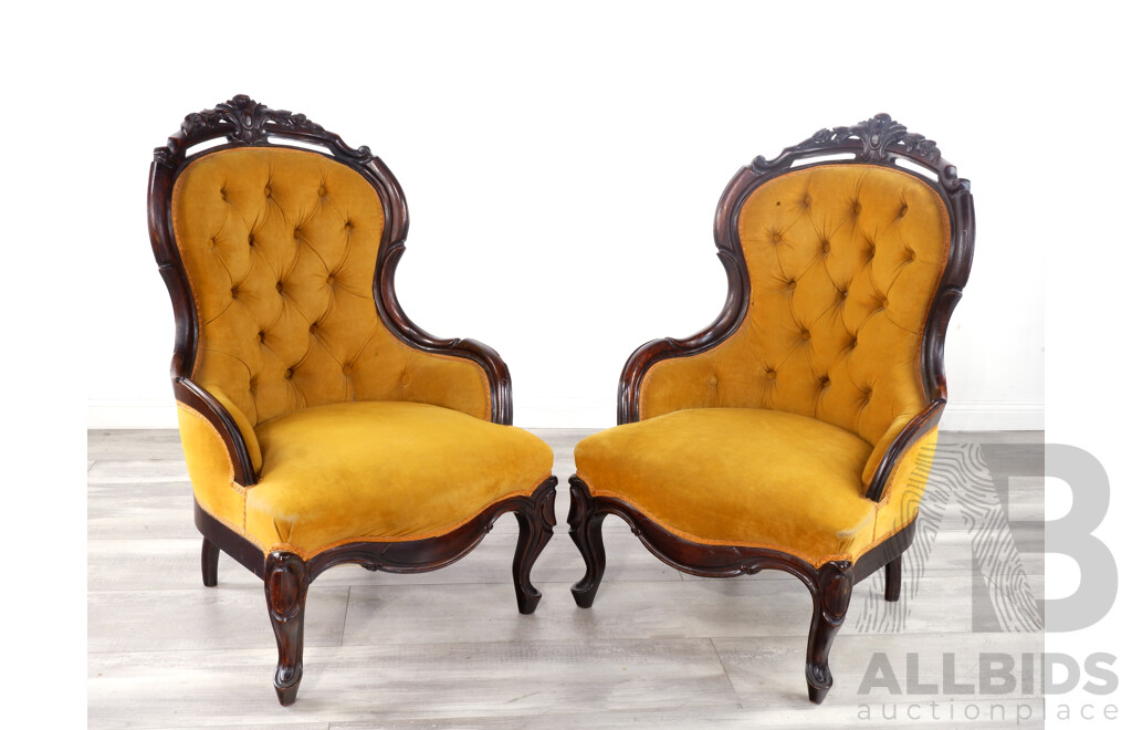 Early Victorian Medallion Back Parlour Armchairs