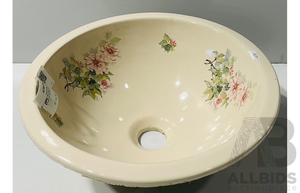 Vintage Australian Fowler Ware Vitreous China Hand Basin with Flower Decoration