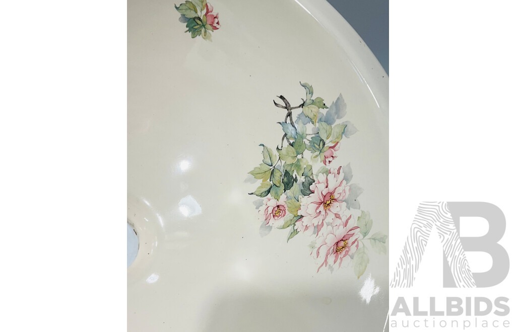 Vintage Australian Fowler Ware Vitreous China Hand Basin with Flower Decoration
