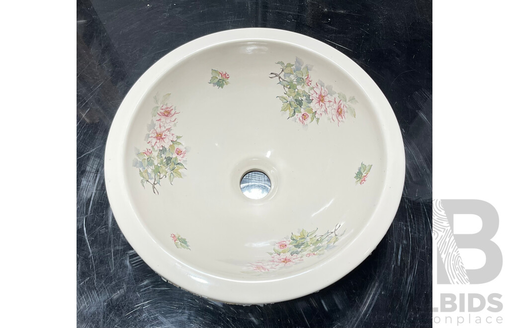 Vintage Australian Fowler Ware Vitreous China Hand Basin with Flower Decoration