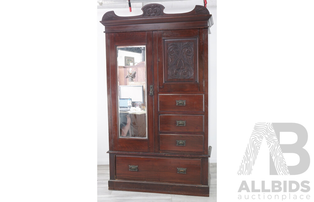 Vintage Edwardian Wardrobe with Carved Panels