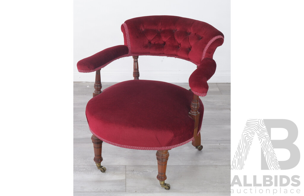 Antique Red Velvet Salon Tub Chair