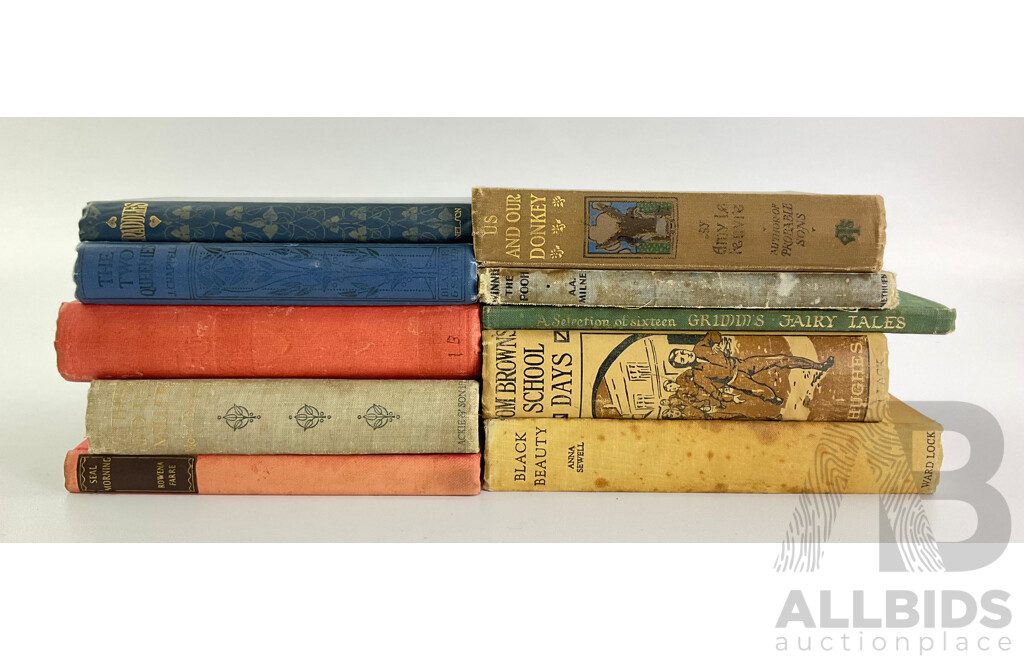 Selection of Vintage Clothbound Hard Cover Books Including 1937 A.A Milne - Winnie the Pooh, 1954 Anna Sewell - Black Beauty, Amy Le Feure - Us and Our Donkey, Violet Bradby - Matthew and the Miller, a Selection of Grimms Fairy Tales and More