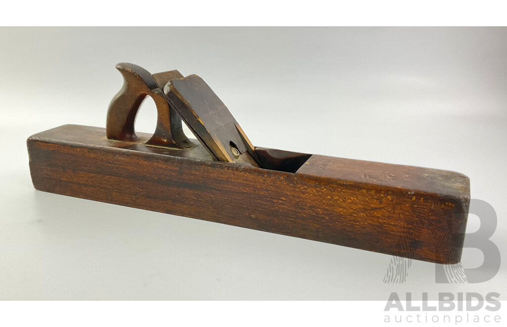 Large Antique Solid Timber Bench Plane with Warrented Cast Steel Blade