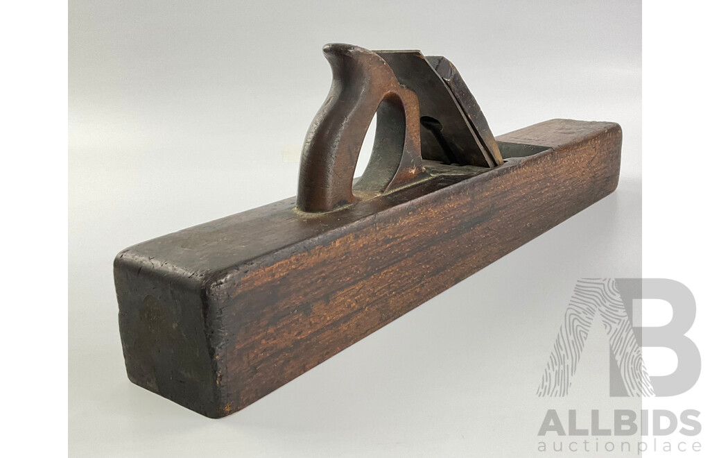 Large Antique Solid Timber Bench Plane with Warrented Cast Steel Blade