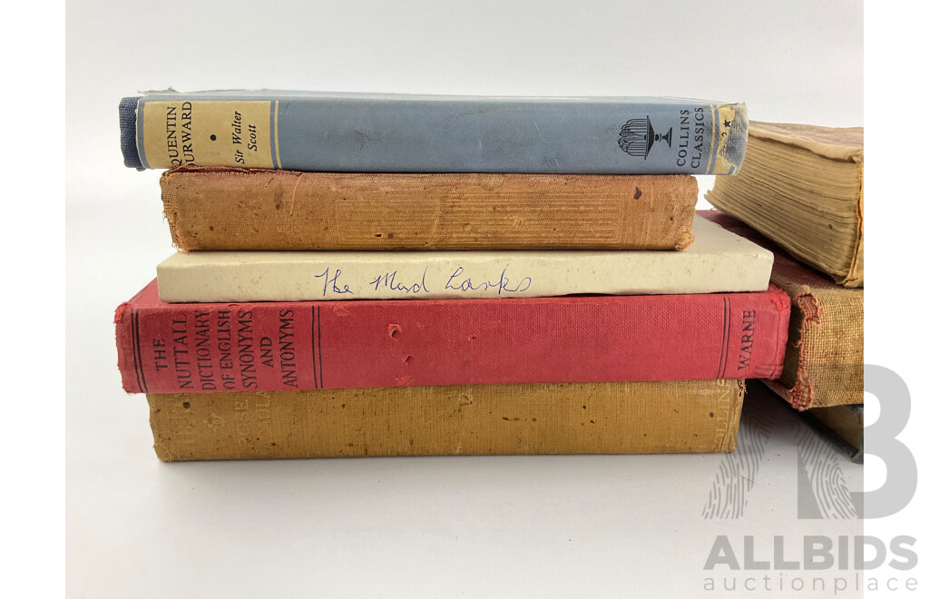 Collection of Antique and Vintage Hard Cover Books Including Rob Roy and Quentin Durward by Sir Walter Scott, Donald Ross of Heimra by William Black, the Wonderful Voyages of Gulliver 1921,  the Ironmaster by Georges Ohnet....