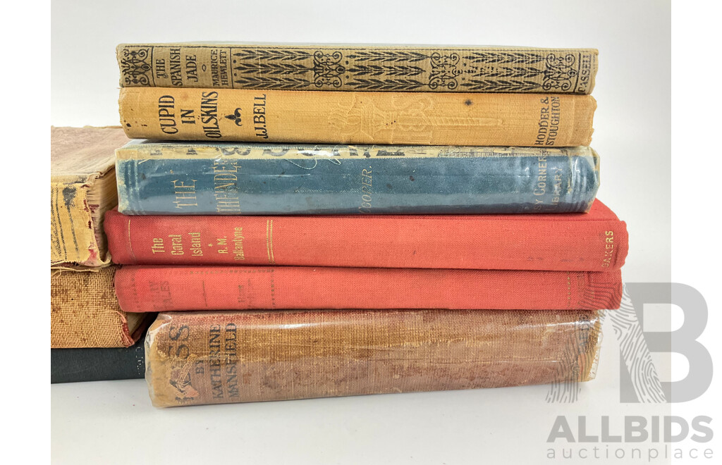 Collection of Antique and Vintage Hard Cover Books Including Rob Roy and Quentin Durward by Sir Walter Scott, Donald Ross of Heimra by William Black, the Wonderful Voyages of Gulliver 1921,  the Ironmaster by Georges Ohnet....