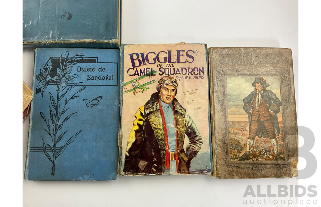 Collection of Antique and Vintage Hard Cover Books Including Rob Roy and Quentin Durward by Sir Walter Scott, Donald Ross of Heimra by William Black, the Wonderful Voyages of Gulliver 1921,  the Ironmaster by Georges Ohnet....